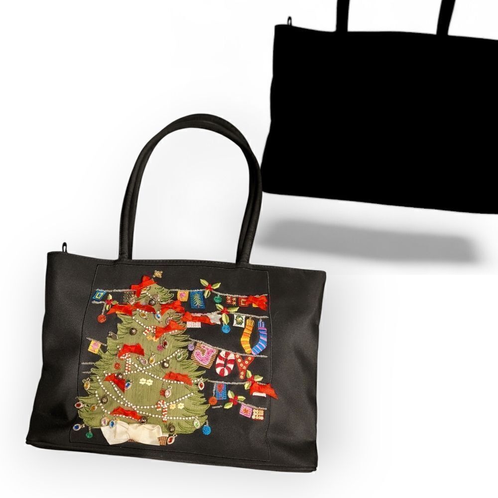 Christmas purse  9x13x2.5 , decorated with embellished with bells, faux jewels,